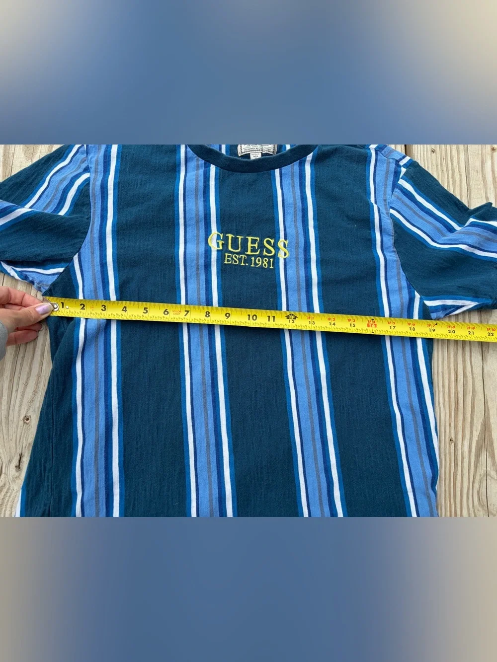 VINTAGE Guess Shirt Adult Medium Blue Striped Crew Neck Hip Hop Streetwear Y2K - Picture 11 of 13